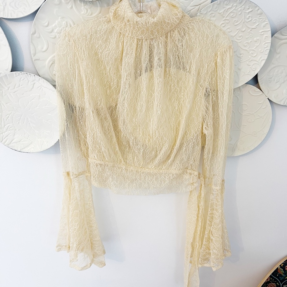 Small Free People Lace Bell Sleeve Blouse - Picture 5 of 7